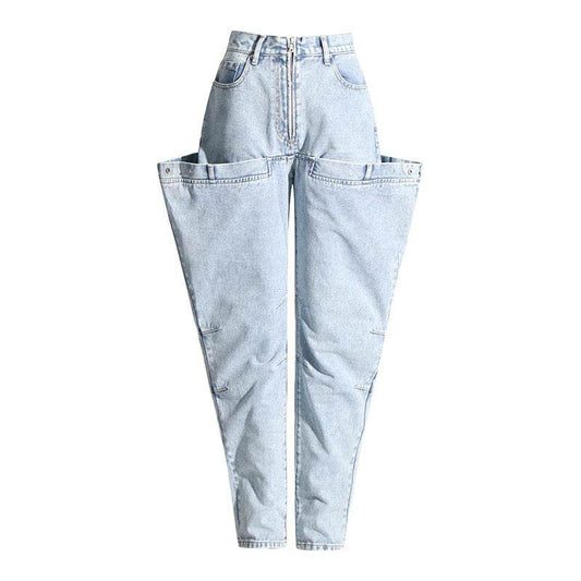 Stitching High Waist Slimming Skinny Jeans - REBECATHELABEL