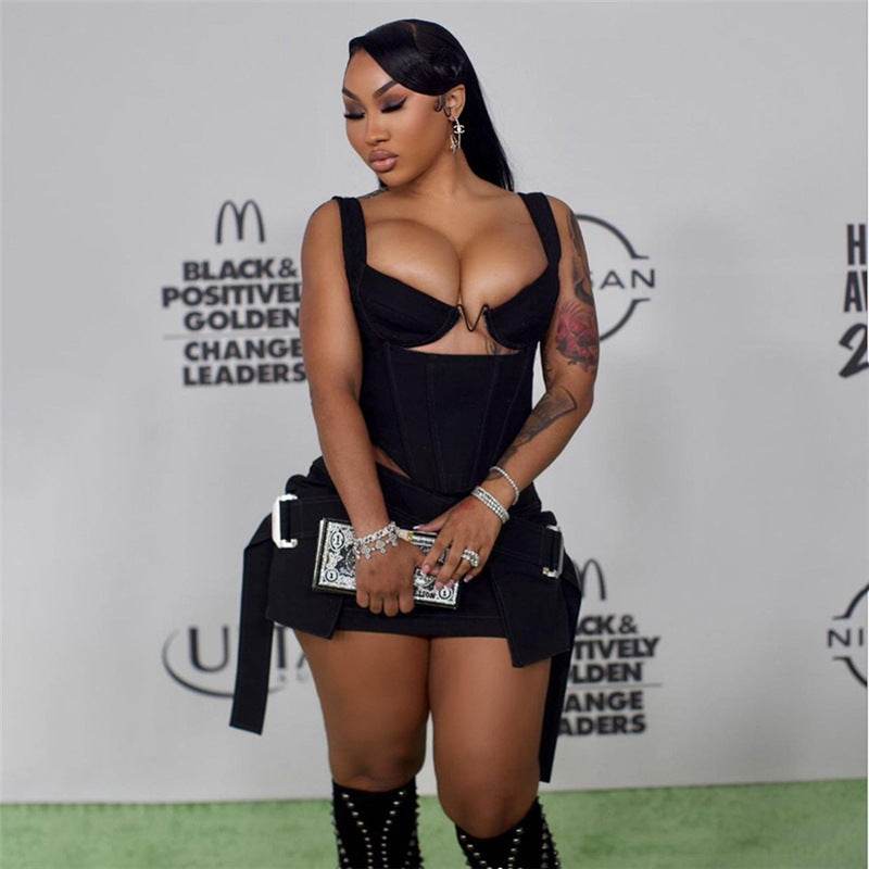 Stitching Vest Top High Waist Hip Slim Fit Skirt Set - REBECATHELABEL