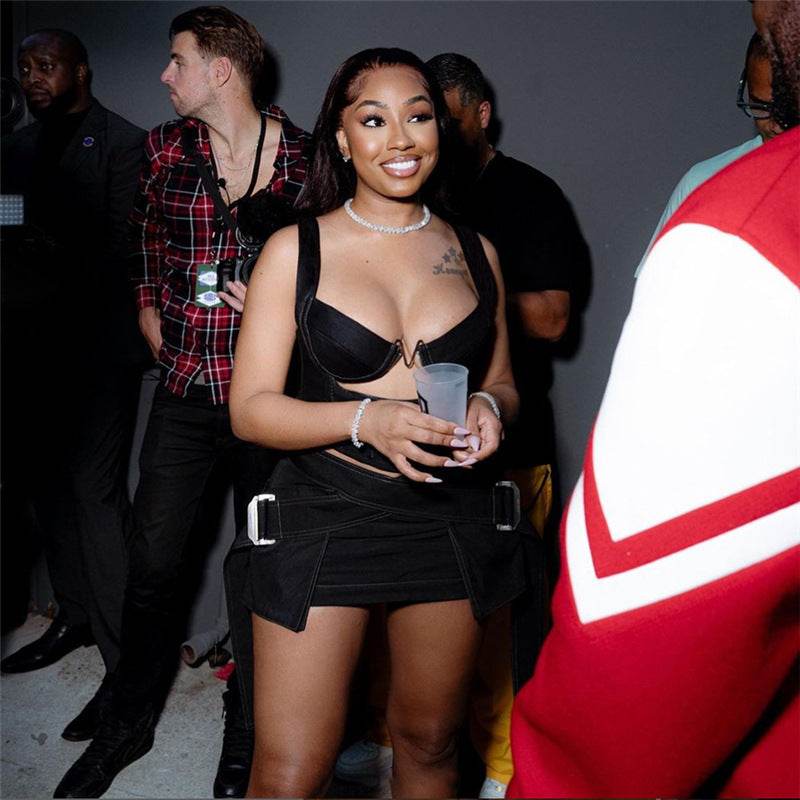 Stitching Vest Top High Waist Hip Slim Fit Skirt Set - REBECATHELABEL