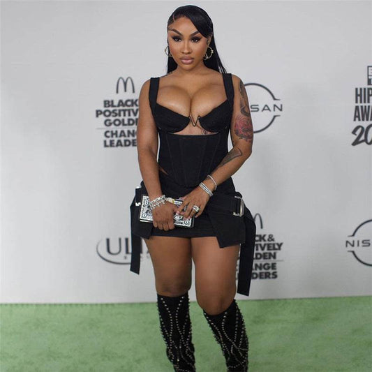 Stitching Vest Top High Waist Hip Slim Fit Skirt Set - REBECATHELABEL