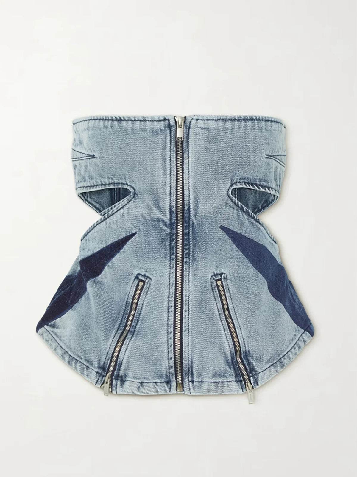 Strapless Cutout Zip Denim Top - REBECATHELABEL