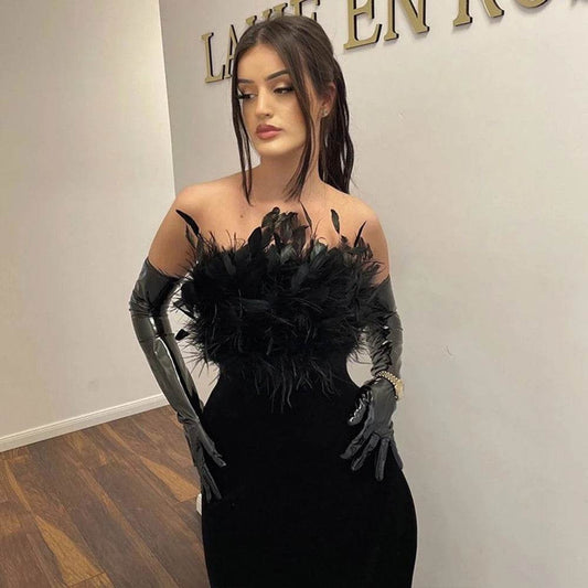 Strapless Feather Bandage Dress - REBECATHELABEL