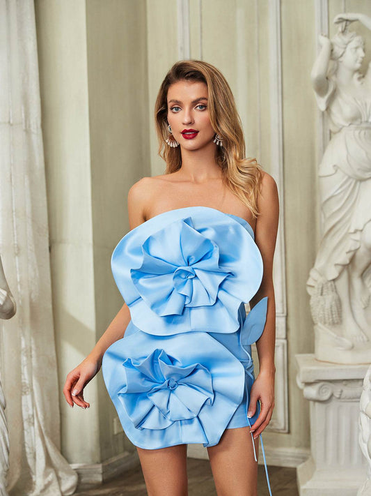 Strapless Flower Mini Dress - REBECATHELABEL