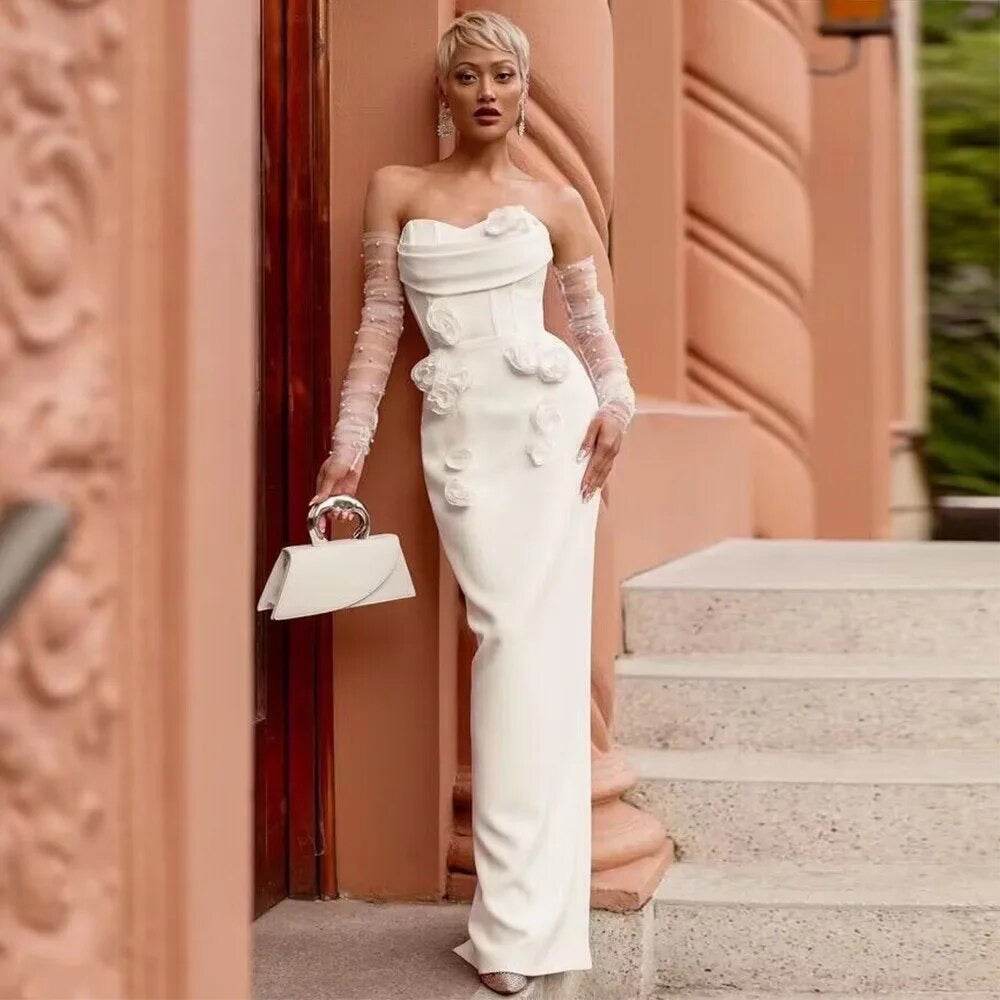 Strapless Flower Sexy Backless Sleeveless Tight Long Dress - REBECATHELABEL