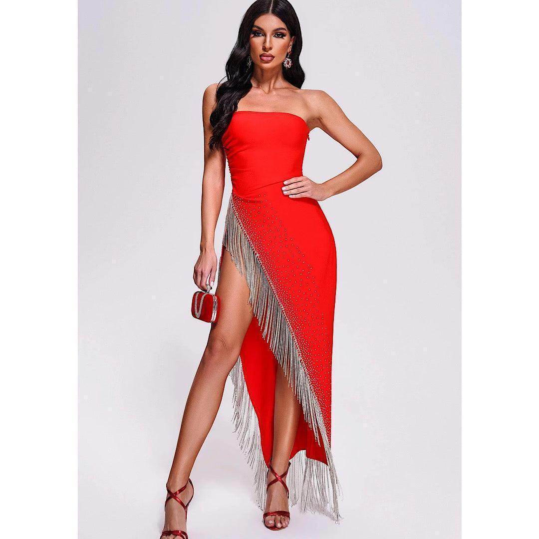 Strapless Rhinestone Maxi Bandage Dress - REBECATHELABEL