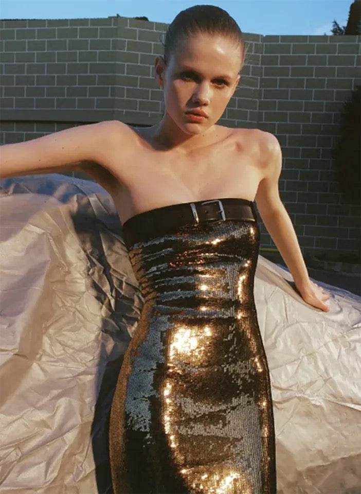 Strapless Sequin Belt dress - REBECATHELABEL