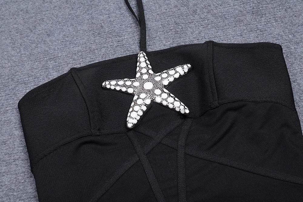 Strapless Sexy Backless Diamond Starfish Mesh Mini Tight Bandage Dress - REBECATHELABEL
