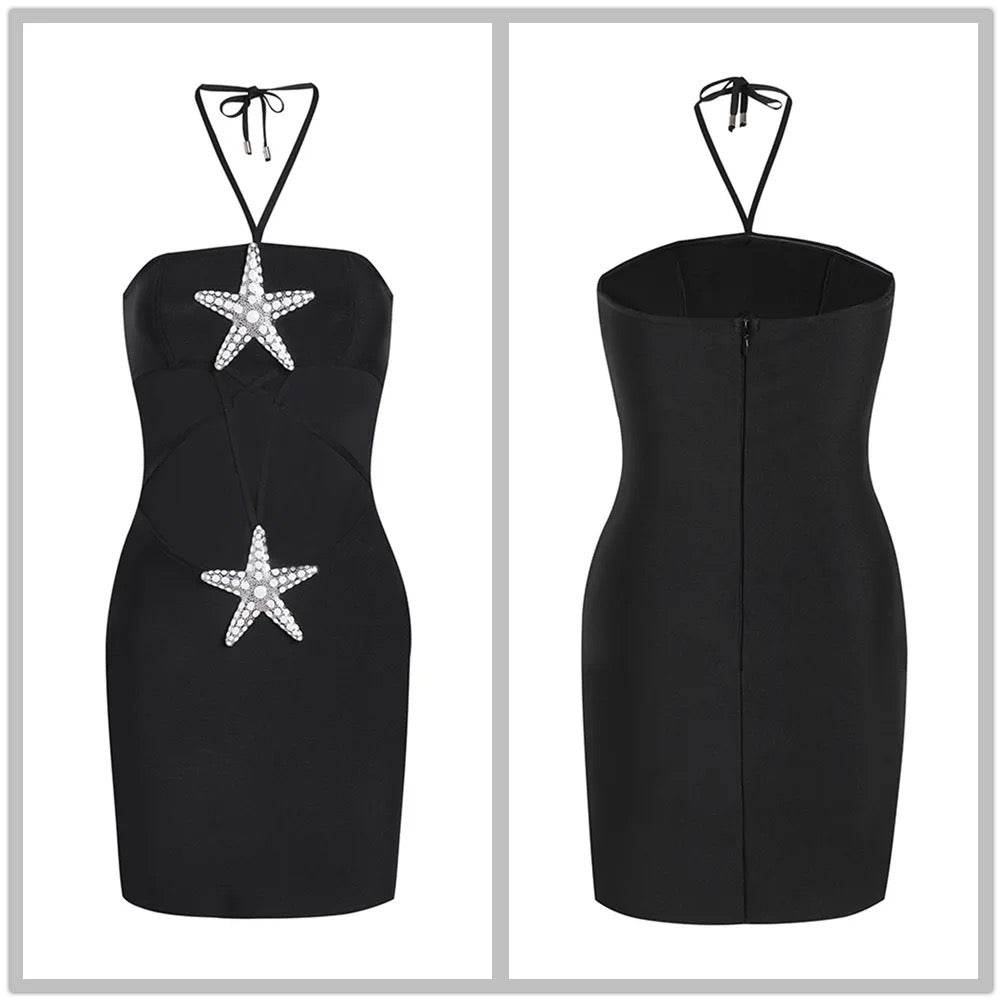 Strapless Sexy Backless Diamond Starfish Mesh Mini Tight Bandage Dress - REBECATHELABEL