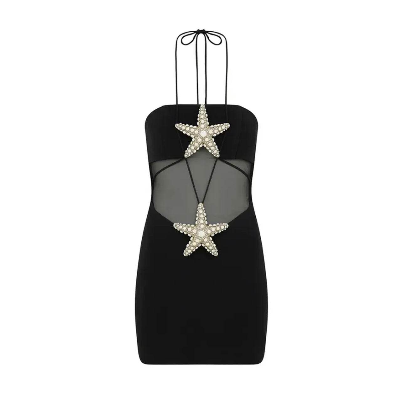 Strapless Sexy Backless Diamond Starfish Mesh Mini Tight Bandage Dress - REBECATHELABEL