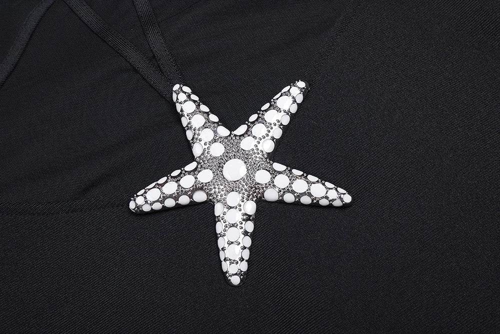 Strapless Sexy Backless Diamond Starfish Mesh Mini Tight Bandage Dress - REBECATHELABEL