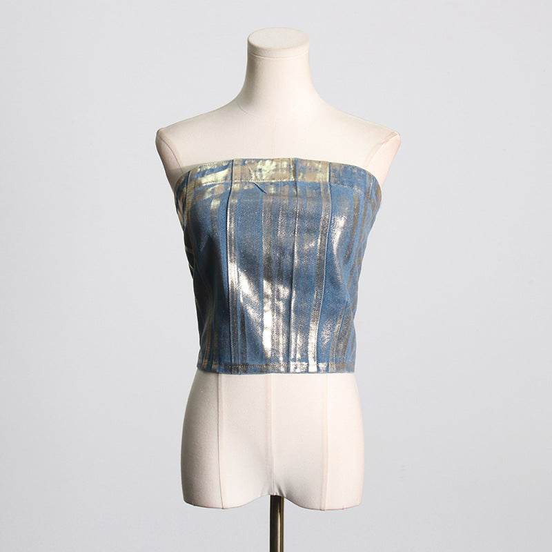 Strapless Sleeveless Off Shoulder Spliced Zipper top - REBECATHELABEL