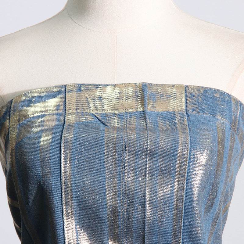 Strapless Sleeveless Off Shoulder Spliced Zipper top - REBECATHELABEL