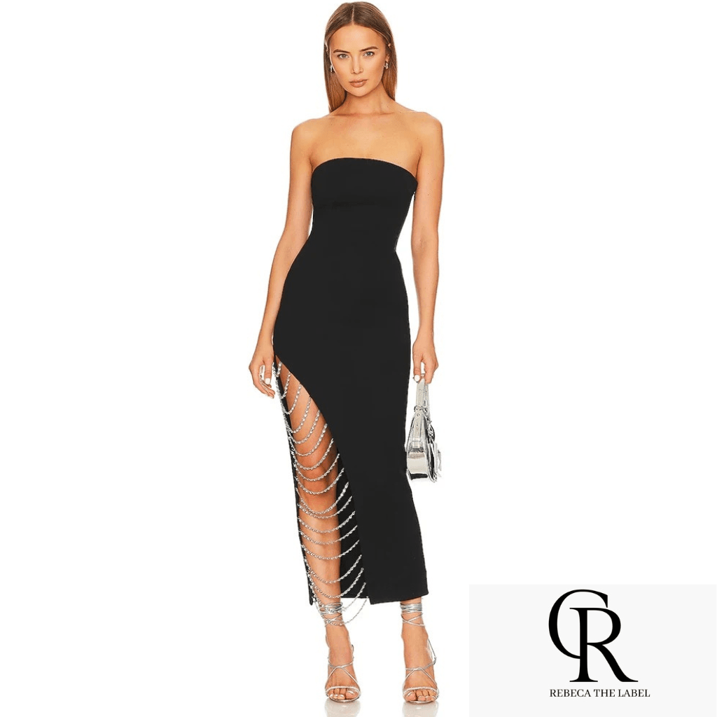 Strapless Tight Split Chain dress - REBECATHELABEL