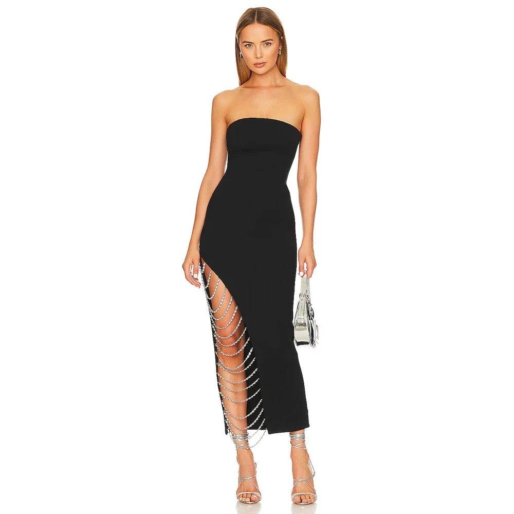Strapless Tight Split Chain dress - REBECATHELABEL
