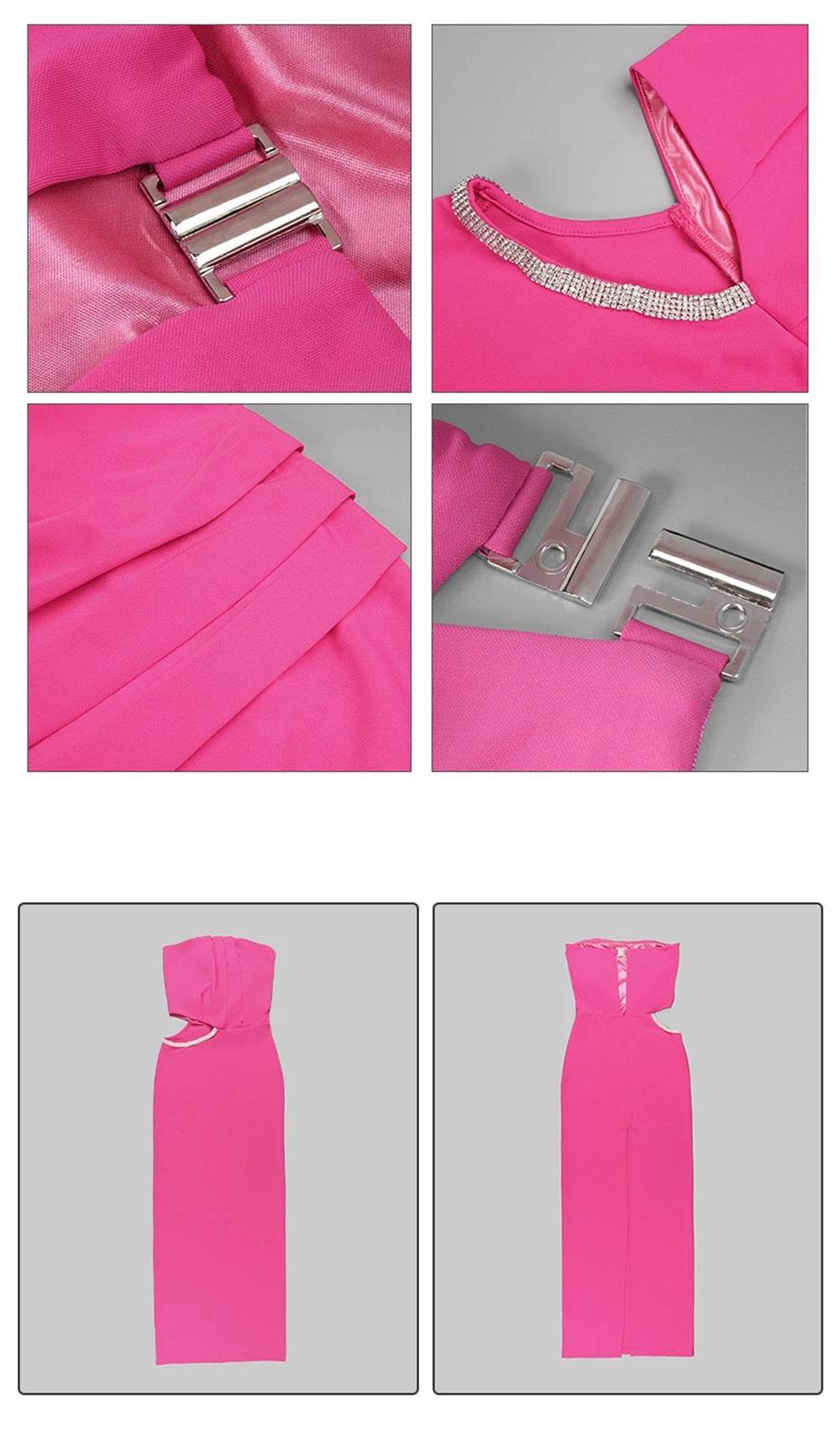 Strapless Waist Hollow Crystal Pleated Skinny Long Dress - REBECATHELABEL