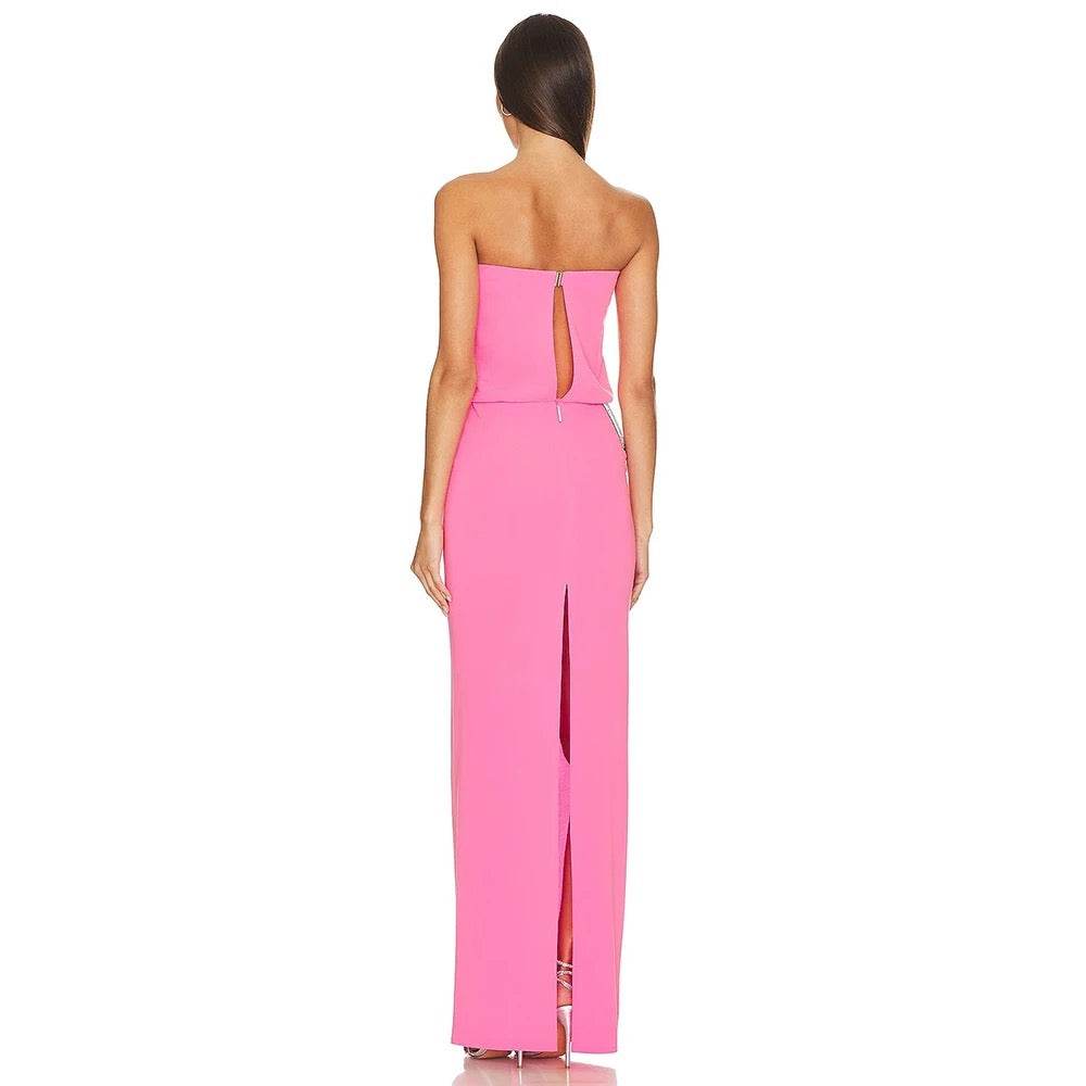 Strapless Waist Hollow Crystal Pleated Skinny Long Dress - REBECATHELABEL