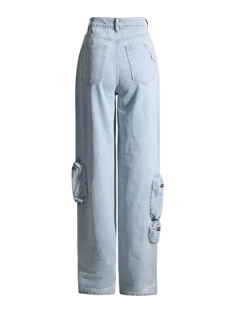 Streetwear Blue Wide Leg Pants - REBECATHELABEL