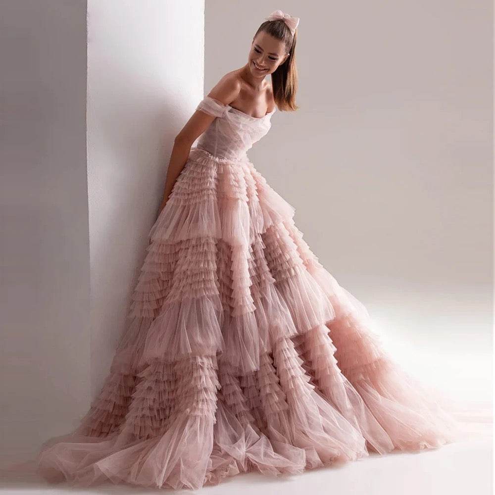 Sweetheart Crumpled Tulle Ruffles Evening Dress - REBECATHELABEL