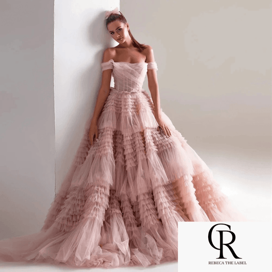 Sweetheart Crumpled Tulle Ruffles Evening Dress - REBECATHELABEL