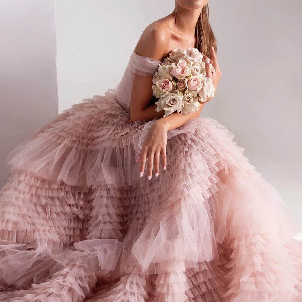 Sweetheart Crumpled Tulle Ruffles Evening Dress - REBECATHELABEL