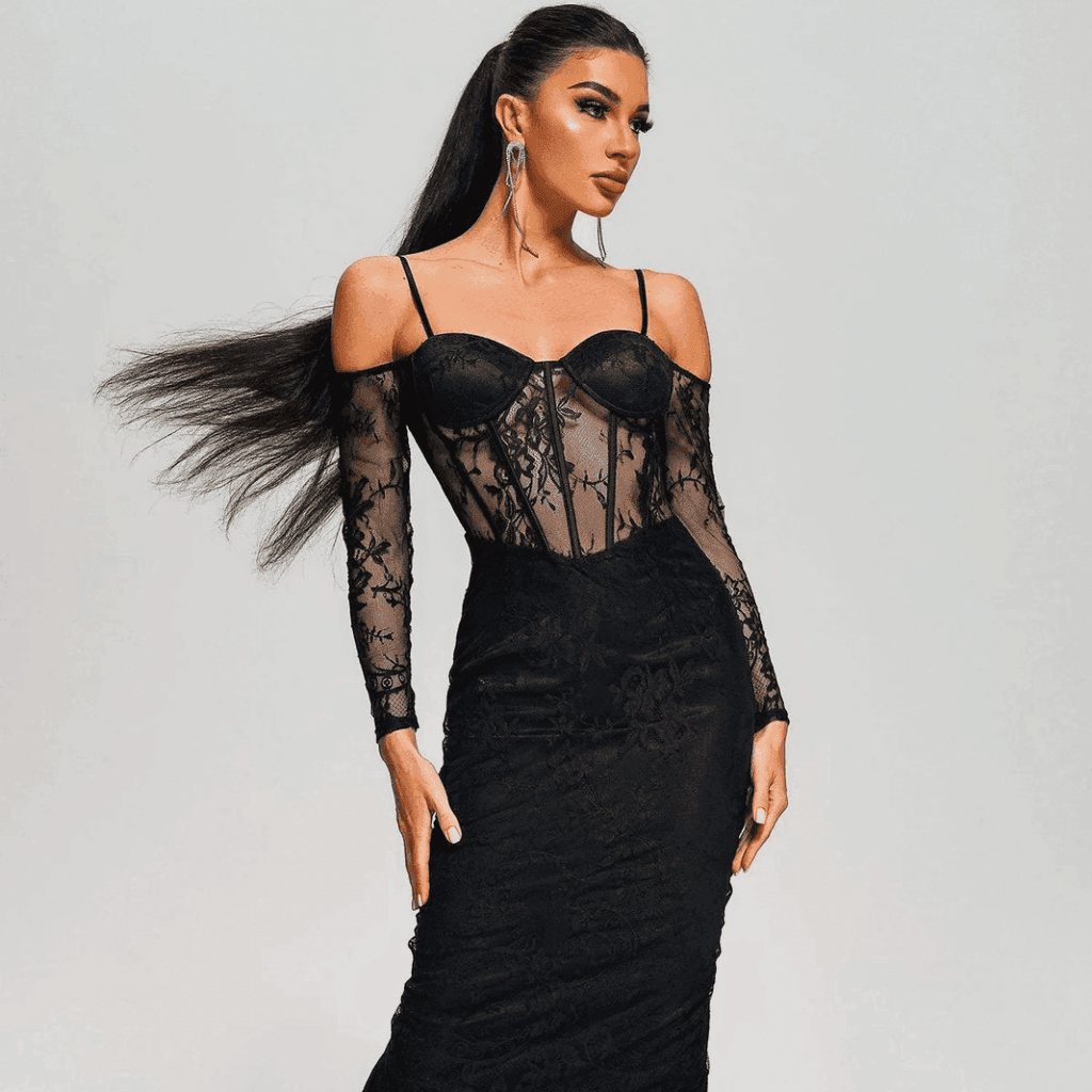Tamarah Off Shoulder Lace Midi Dress - REBECATHELABEL