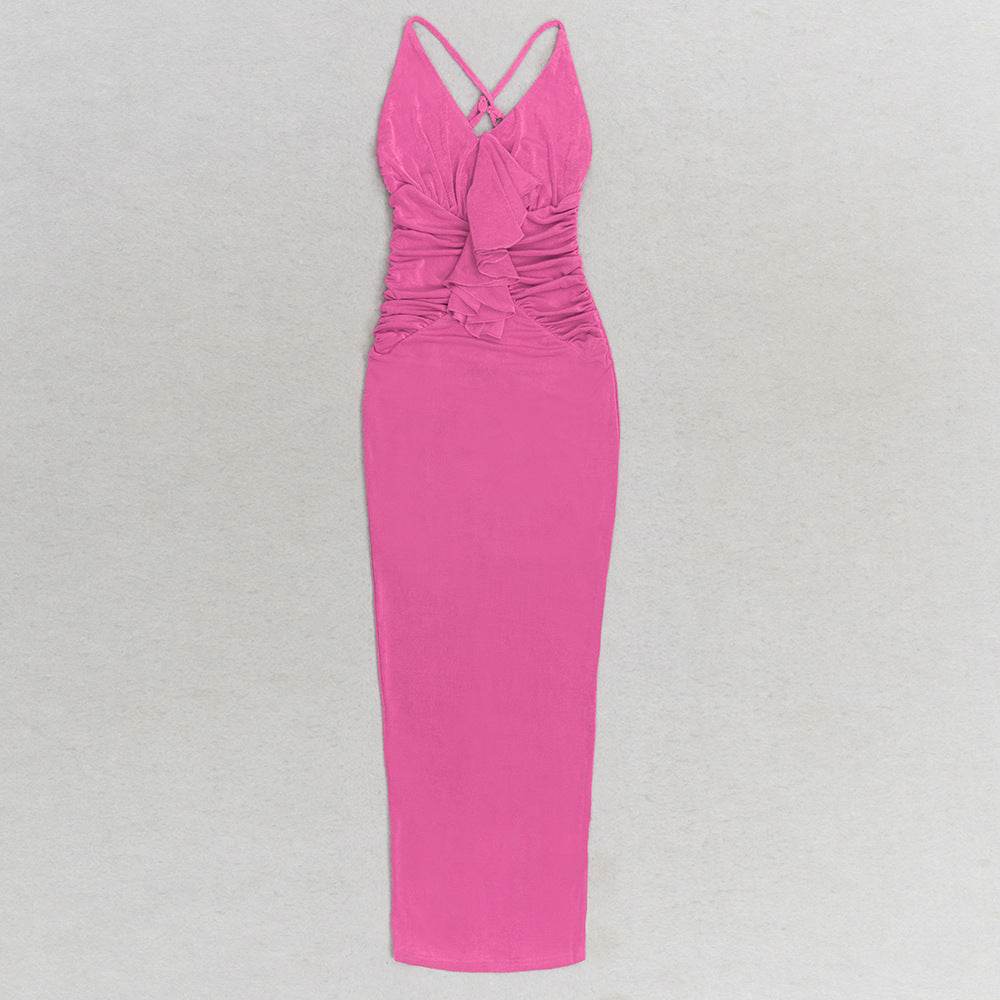 Three Dimensional Halter Floral Slim Dress - REBECATHELABEL