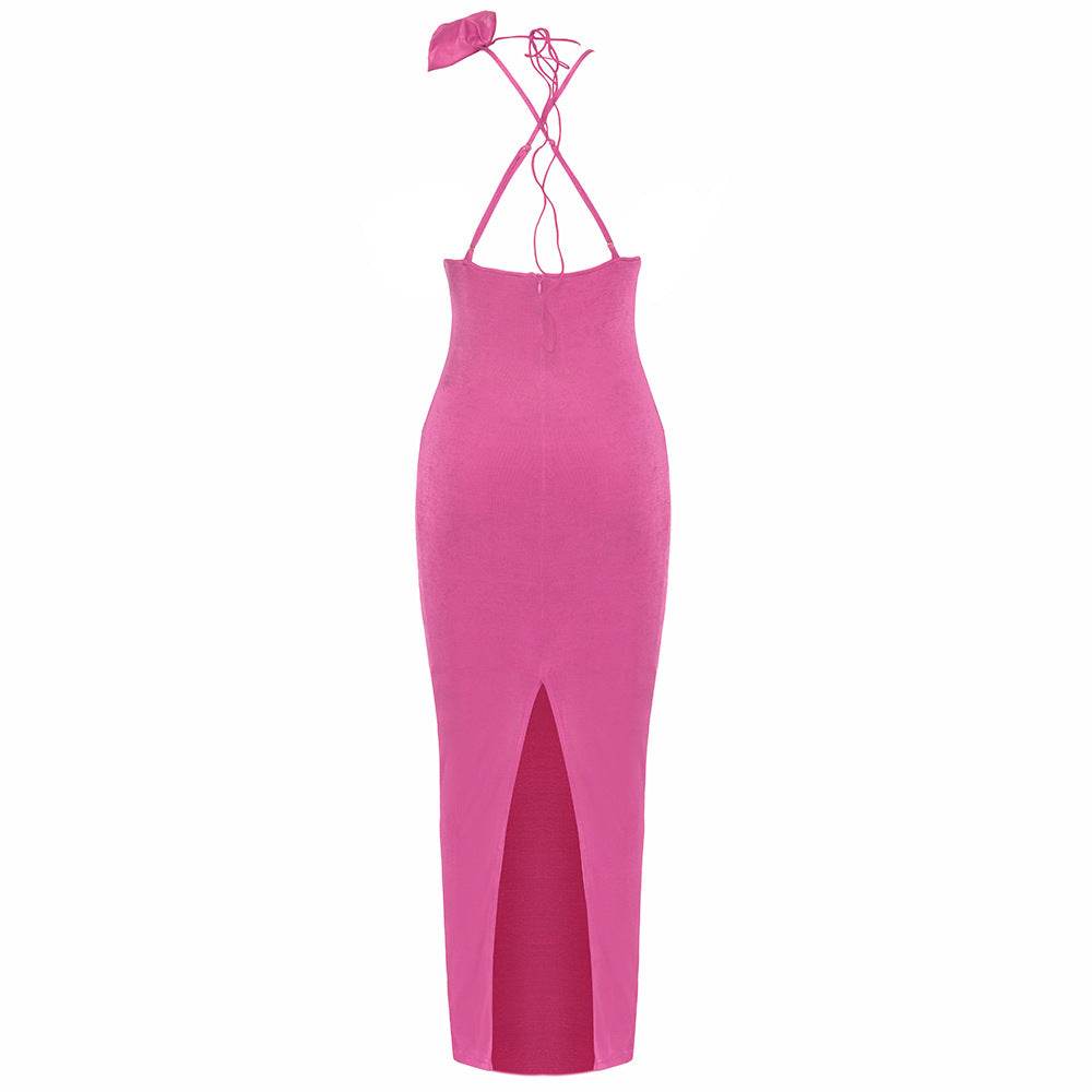 Three Dimensional Halter Floral Slim Dress - REBECATHELABEL