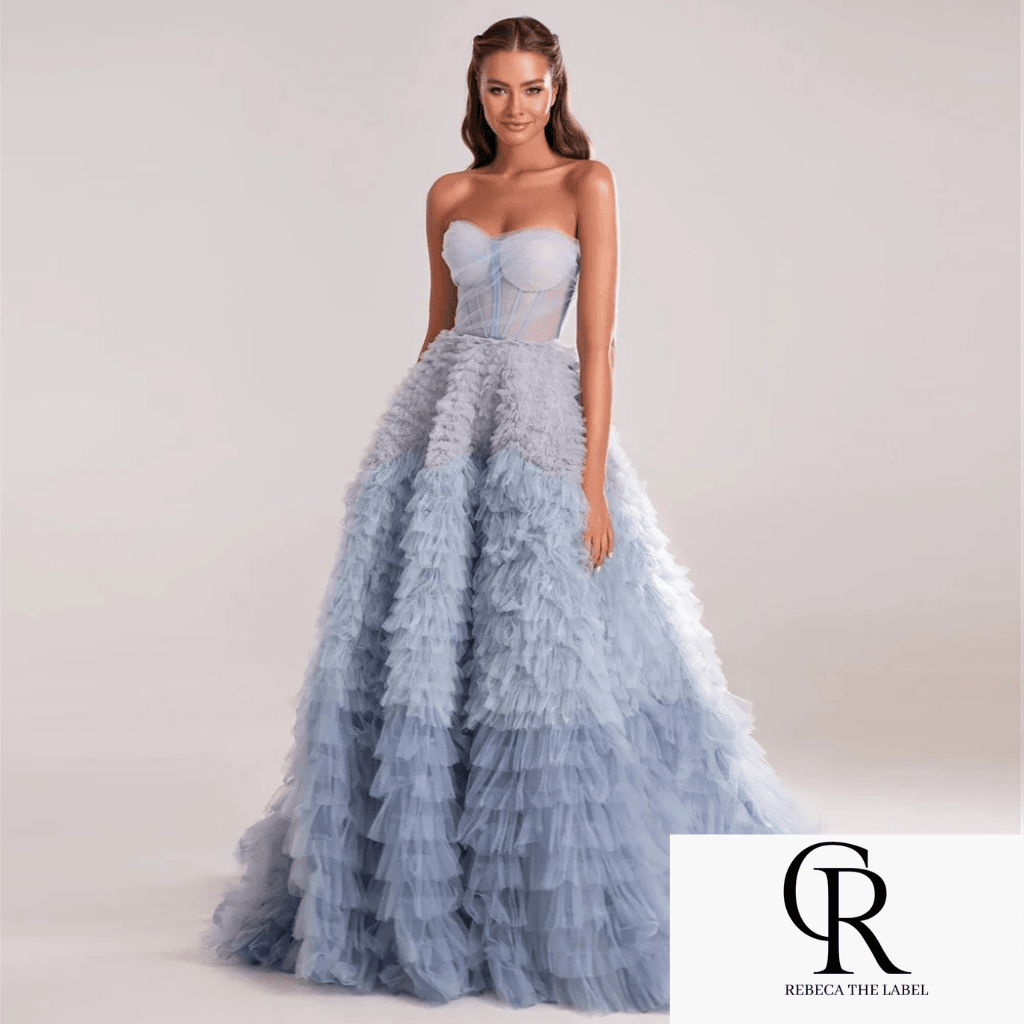 Tiered Ruffles Tulle Pleat Ruched A-Line Backless dress - REBECATHELABEL