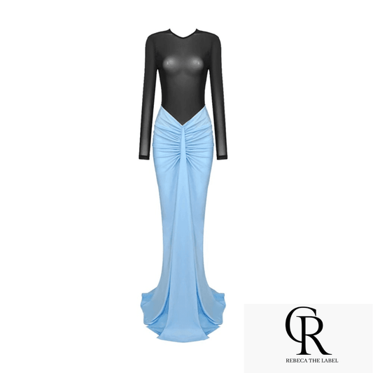 Translucent Black Mesh Skin-Tight Garment+Drop Blue set - REBECATHELABEL
