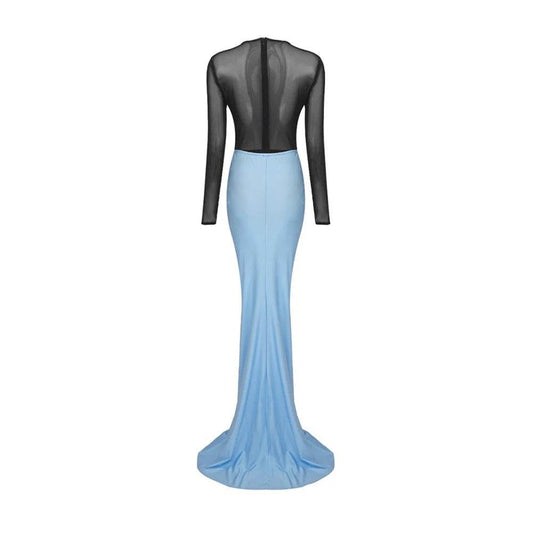Translucent Black Mesh Skin-Tight Garment+Drop Blue set - REBECATHELABEL