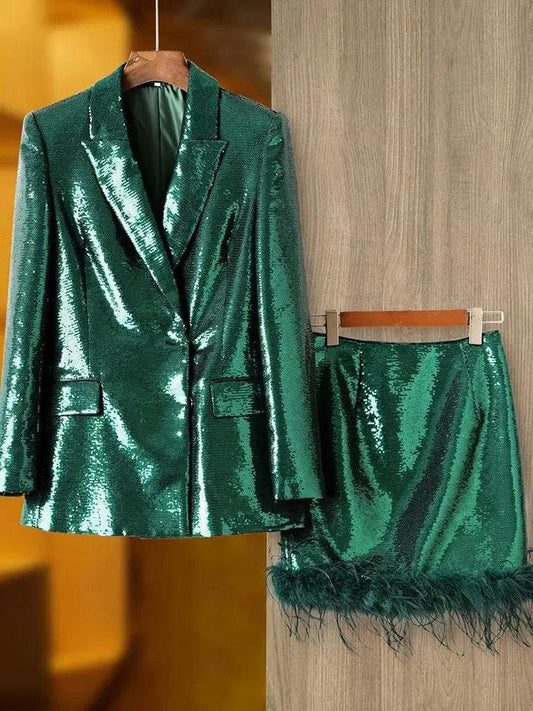 Trim Sequins Blazer+Miniskirt set - REBECATHELABEL