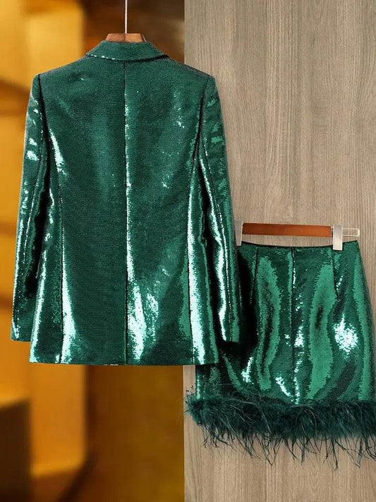 Trim Sequins Blazer+Miniskirt set - REBECATHELABEL