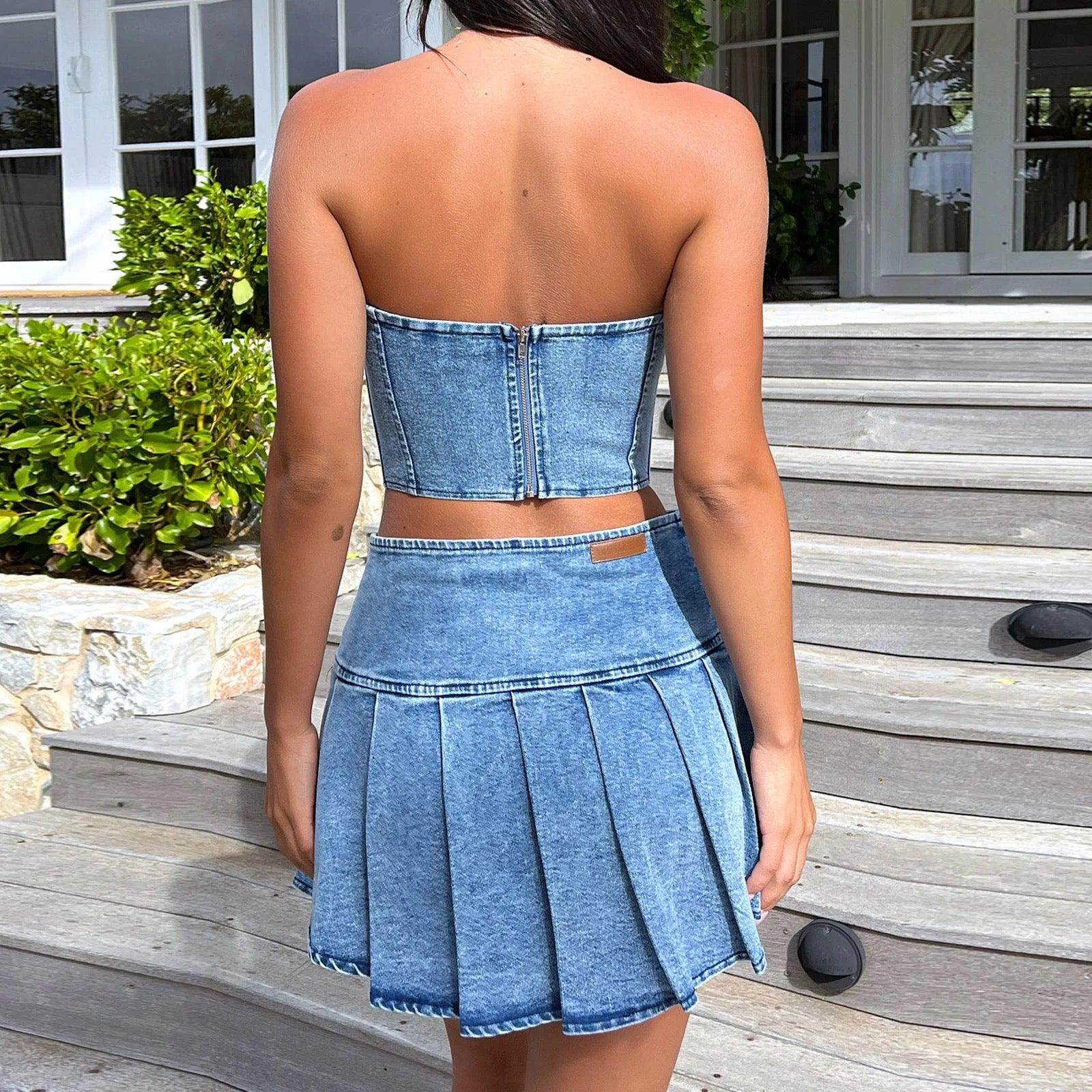 Tube Top Denim skirt Set - REBECATHELABEL