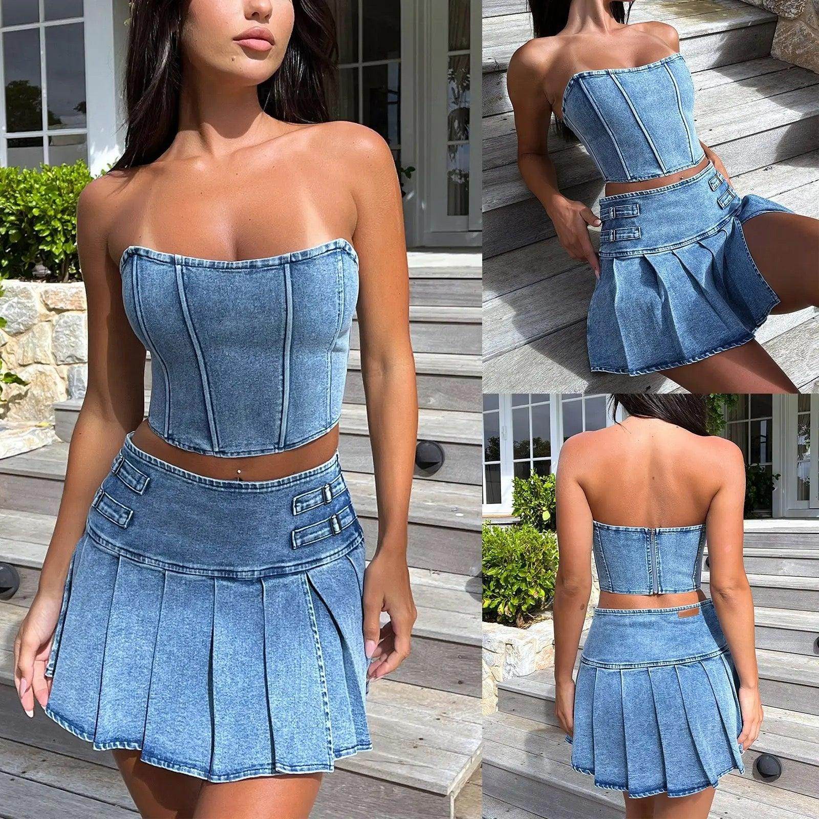 Tube Top Denim skirt Set - REBECATHELABEL