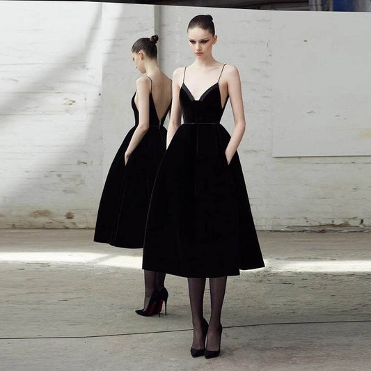 V-neck Open Back A-line dress - REBECATHELABEL