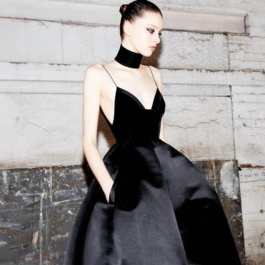 V-neck Open Back A-line dress - REBECATHELABEL