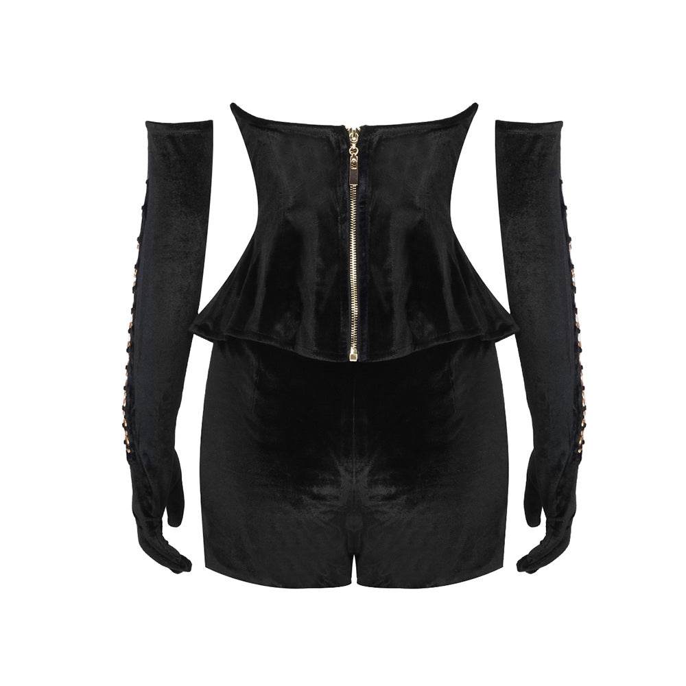 V-neck Short Set 2-piece Gloved Velvet set - REBECATHELABEL