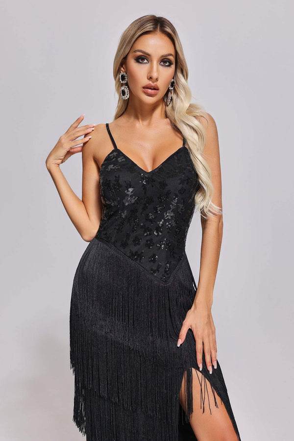 V-neck Sleeveless Slim Fitting Sequin Party Maxi Dress - REBECATHELABEL