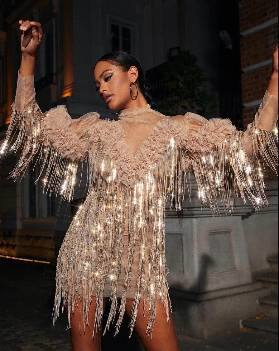 Vanilla Sky Sequinned Fringed Dress - REBECATHELABEL