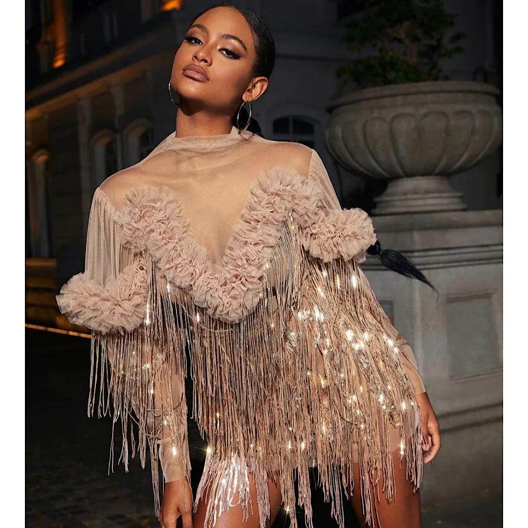 Vanilla Sky Sequinned Fringed Dress - REBECATHELABEL