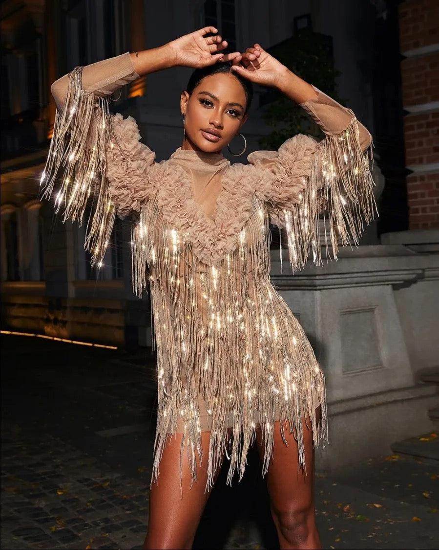 Vanilla Sky Sequinned Fringed Dress - REBECATHELABEL