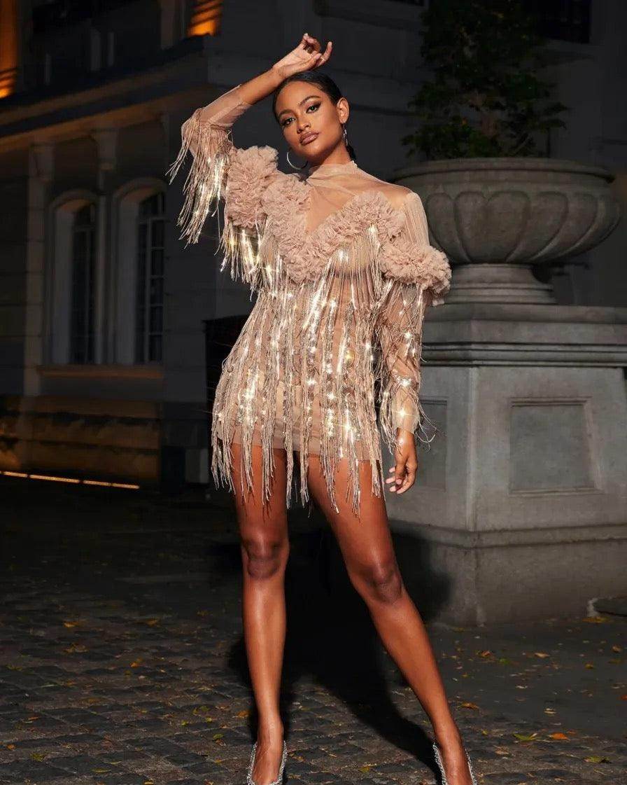 Vanilla Sky Sequinned Fringed Dress - REBECATHELABEL