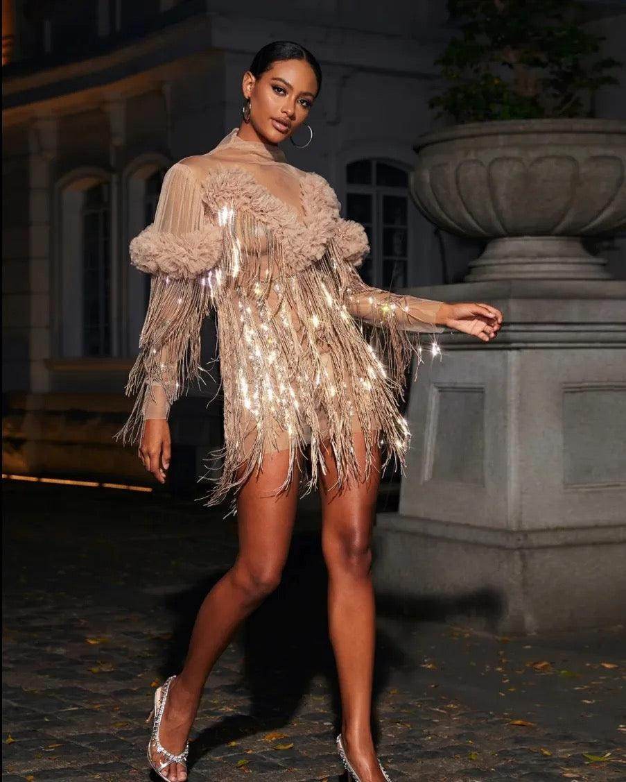 Vanilla Sky Sequinned Fringed Dress - REBECATHELABEL