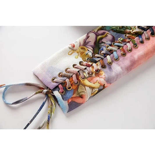 Vintage Angles Printing Lace-up Sleeve blazer - REBECATHELABEL