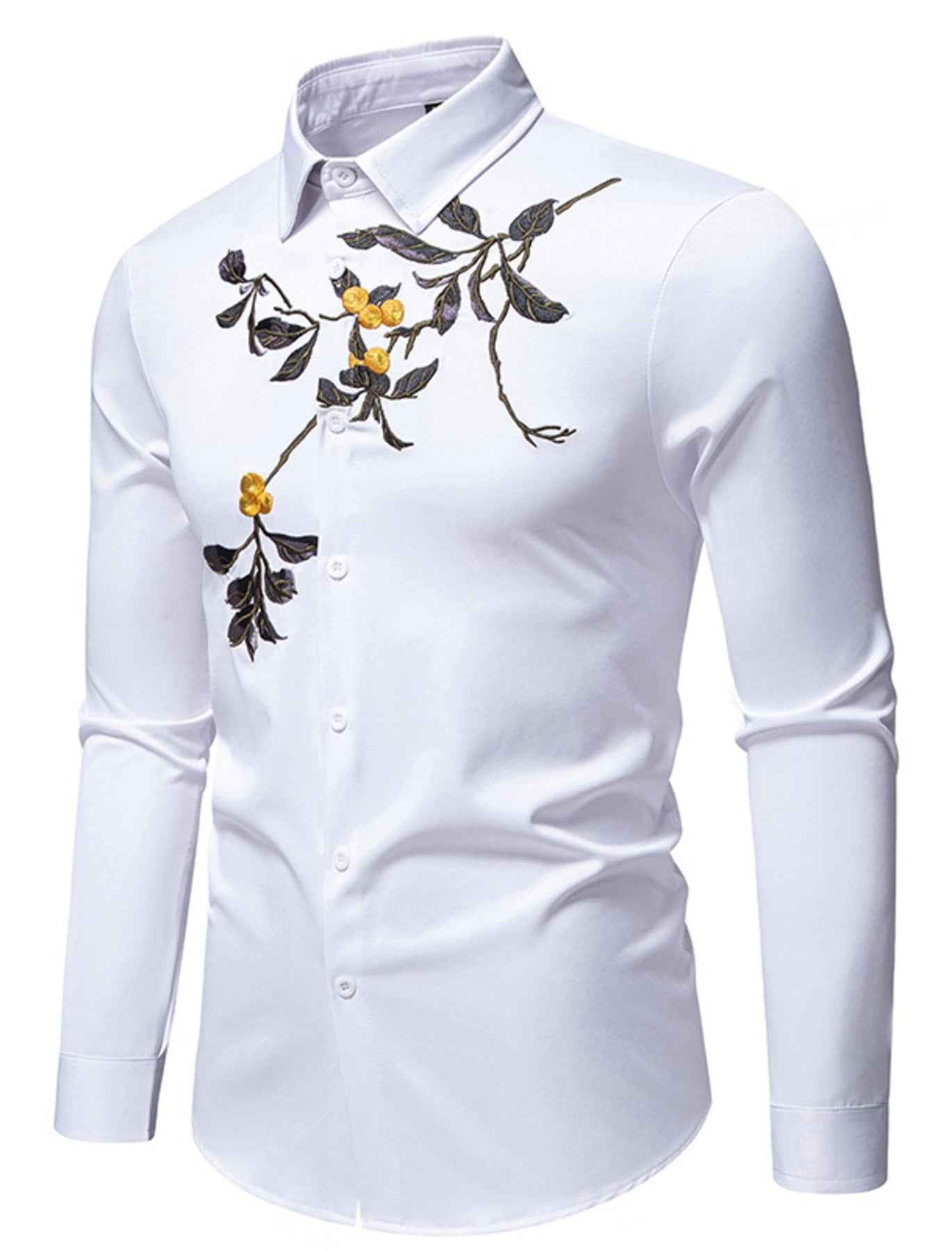 Men's Embroidered Floral Long Sleeve Shirt