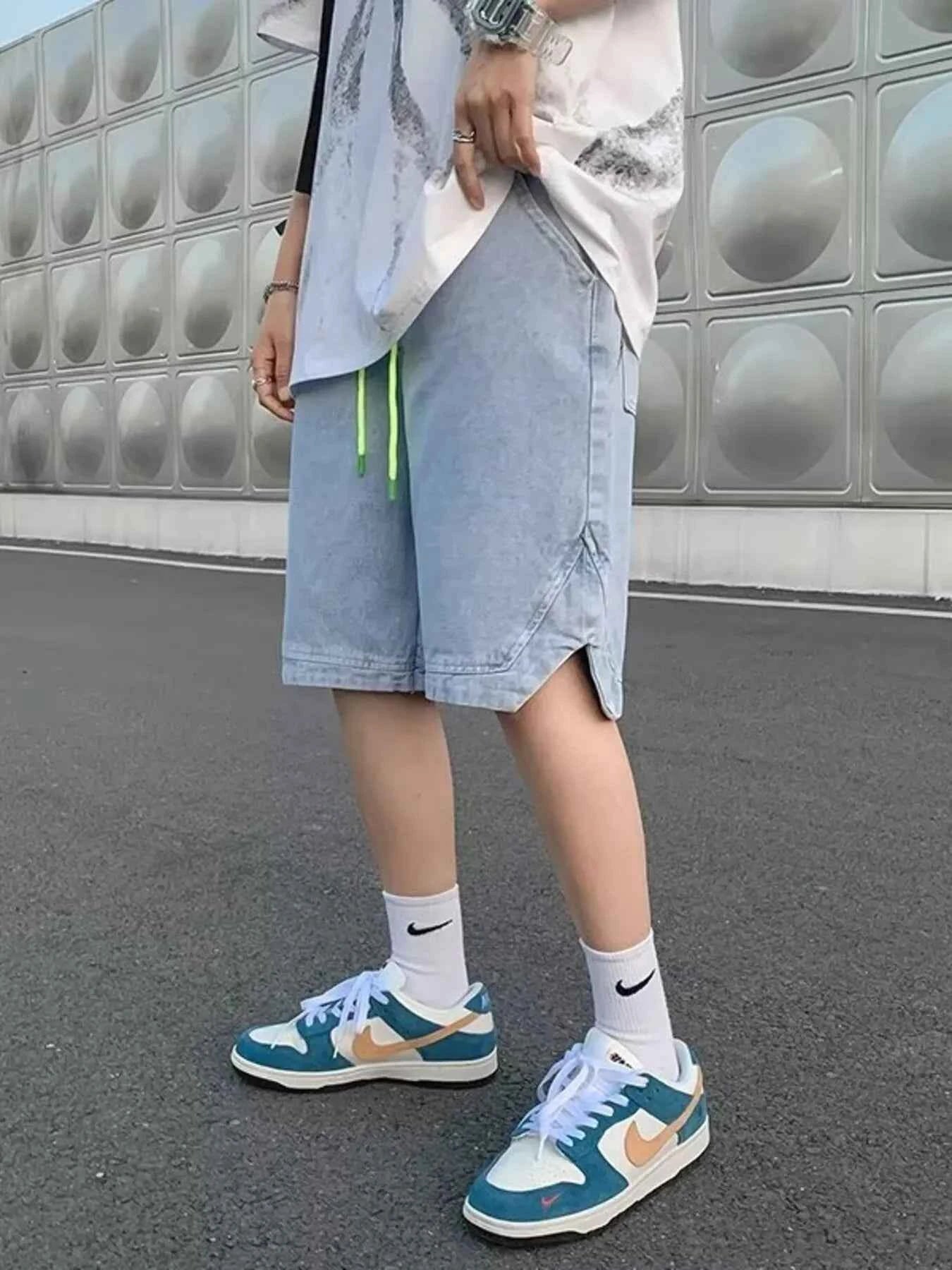 Men's Full Size Casual Loose Fit Denim Shorts with Drawstring Plus Size