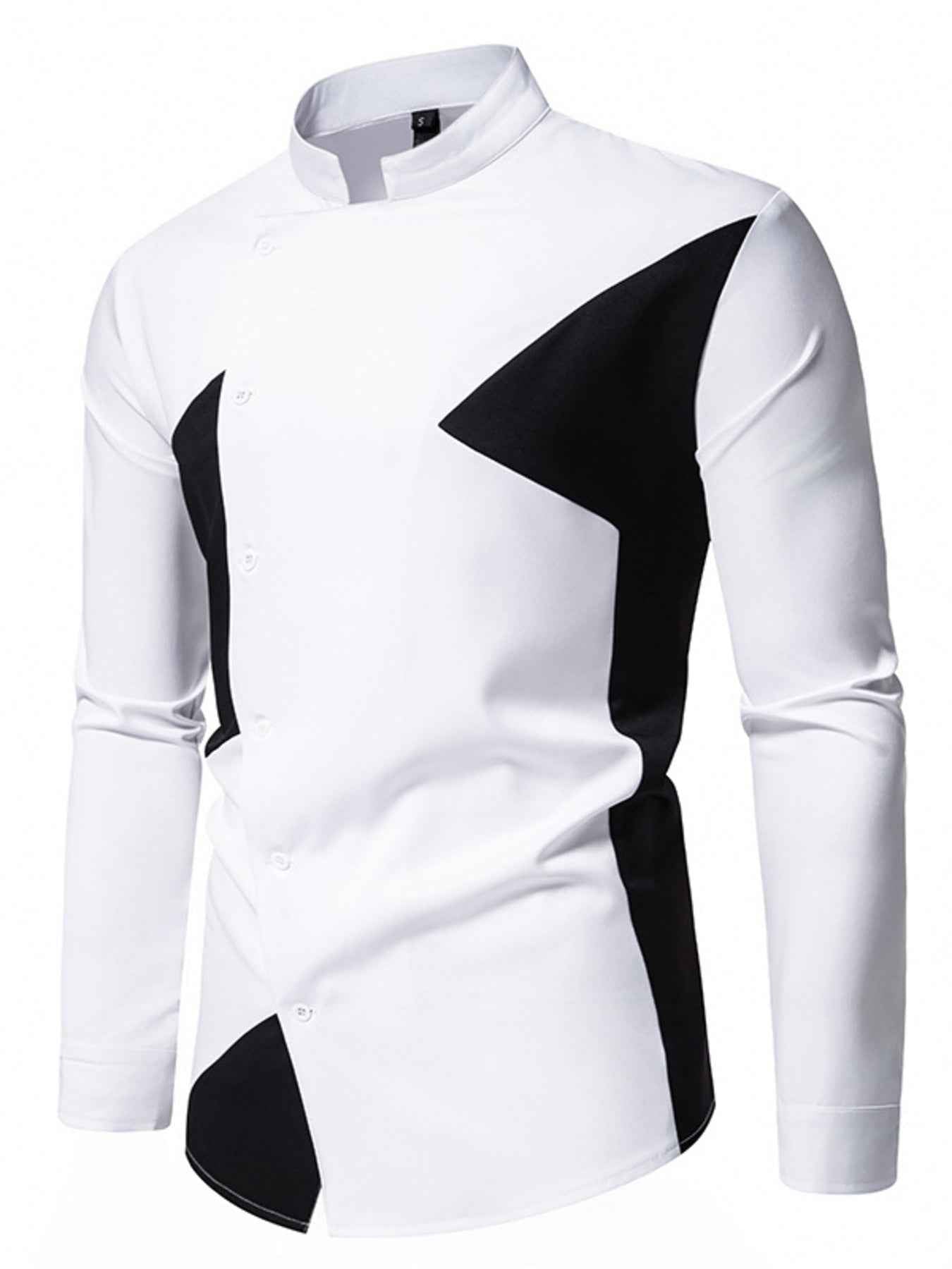 Men's Geometric Print Asymmetrical Button Shirt