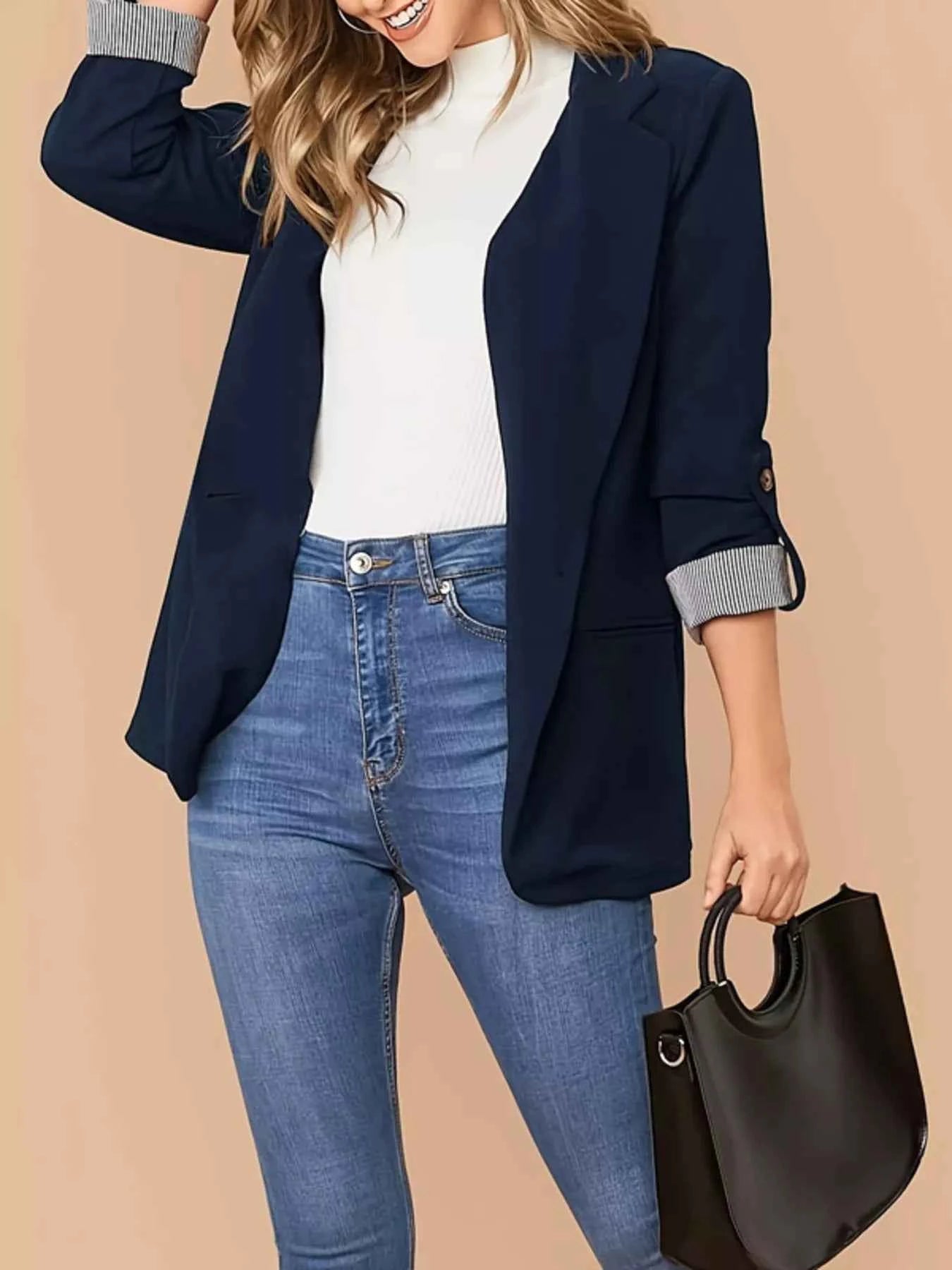 One Button Roll-Up Sleeve Blazer