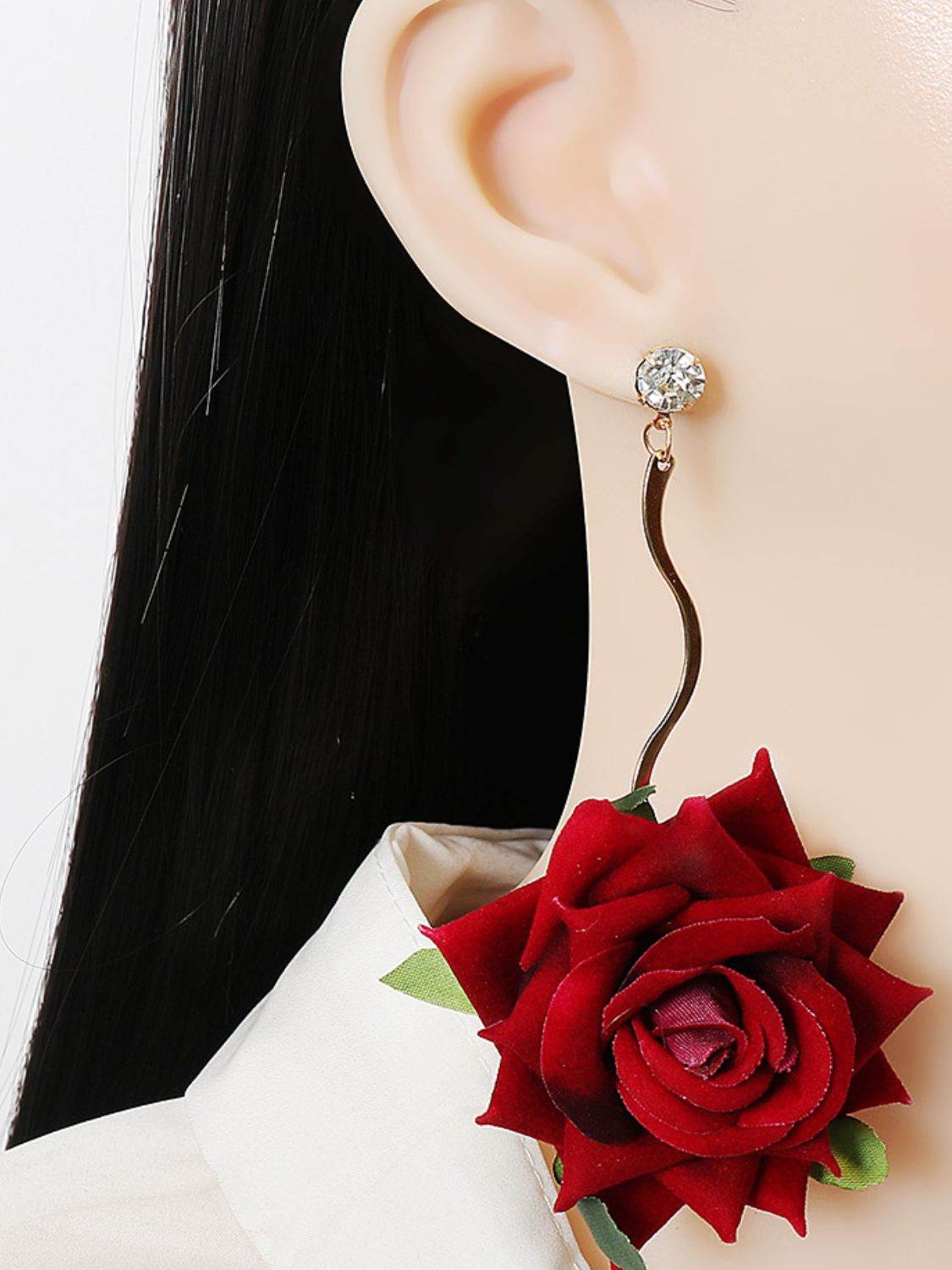 Alloy Rose Dangle Earrings - REBECATHELABEL