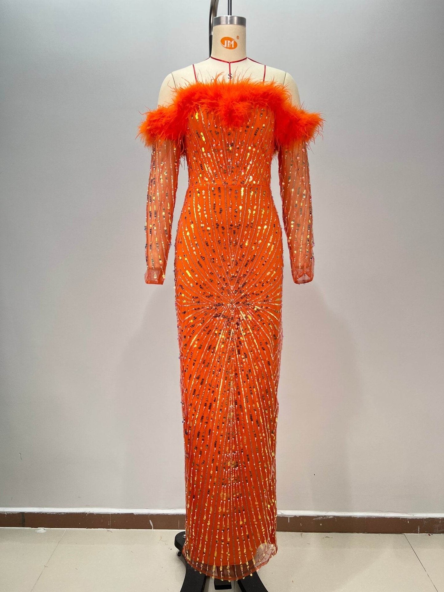 Anisha feather orange dress - REBECATHELABEL